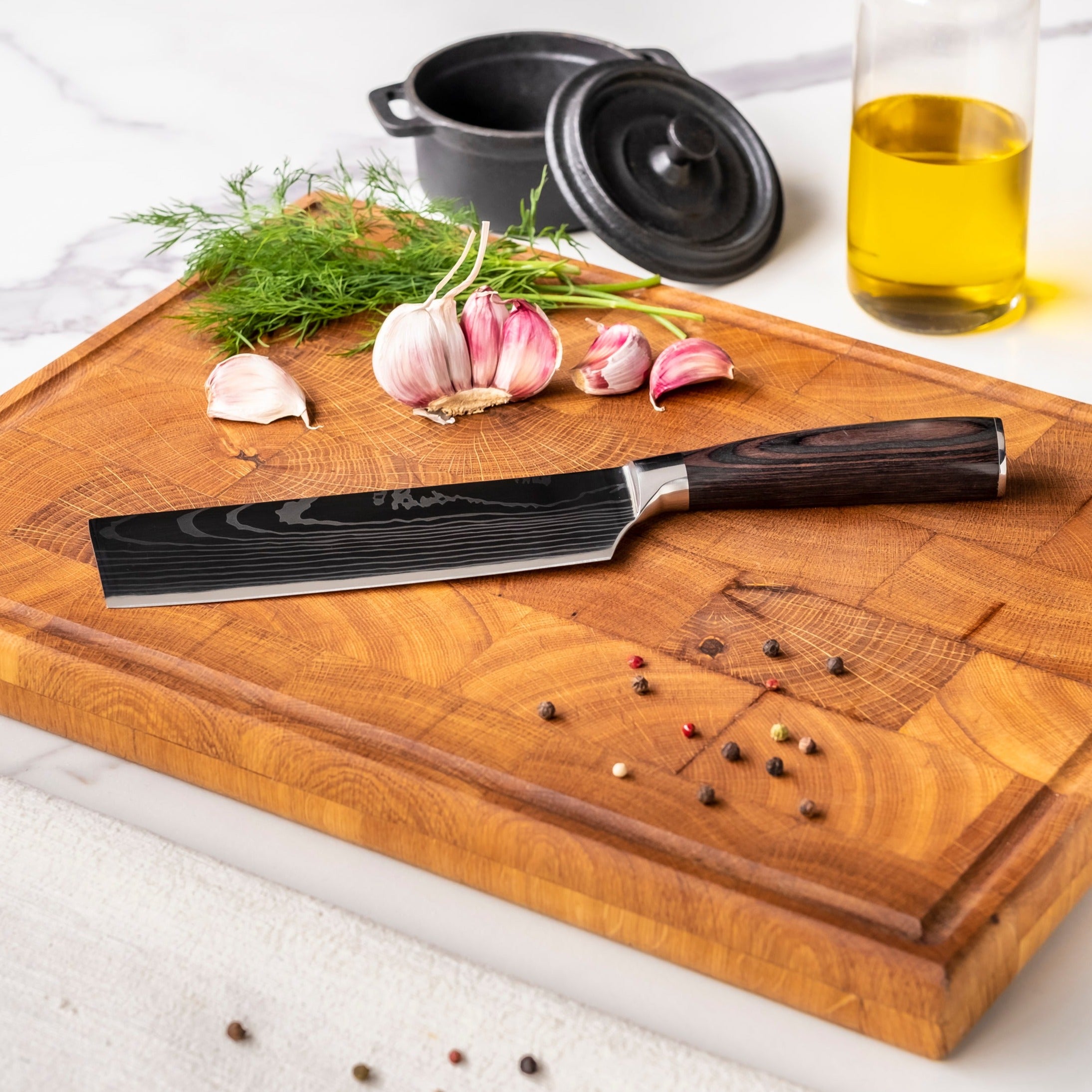 SADA 3 DAMAŠKOVÝCH NOŽŮ – KUCHAŘSKÝ NŮŽ + NAKIRI + LOUPACÍ NŮŽ
