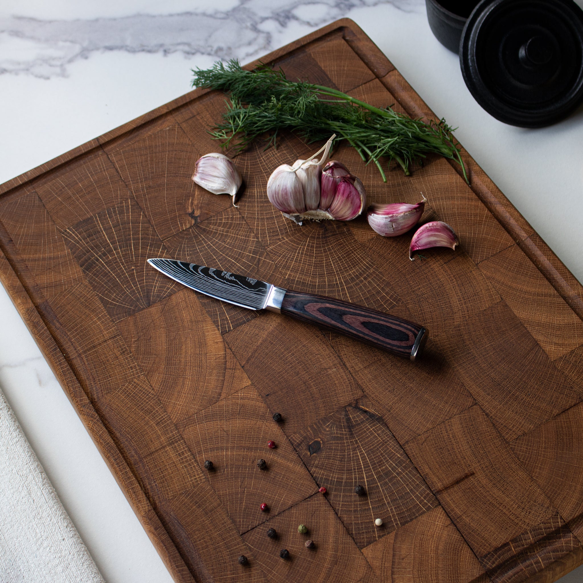 SADA 3 DAMAŠKOVÝCH NOŽŮ – KUCHAŘSKÝ NŮŽ + SANTOKU + LOUPACÍ NŮŽ