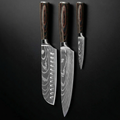 SADA 3 DAMAŠKOVÝCH NOŽŮ – KUCHAŘSKÝ NŮŽ + SANTOKU + LOUPACÍ NŮŽ